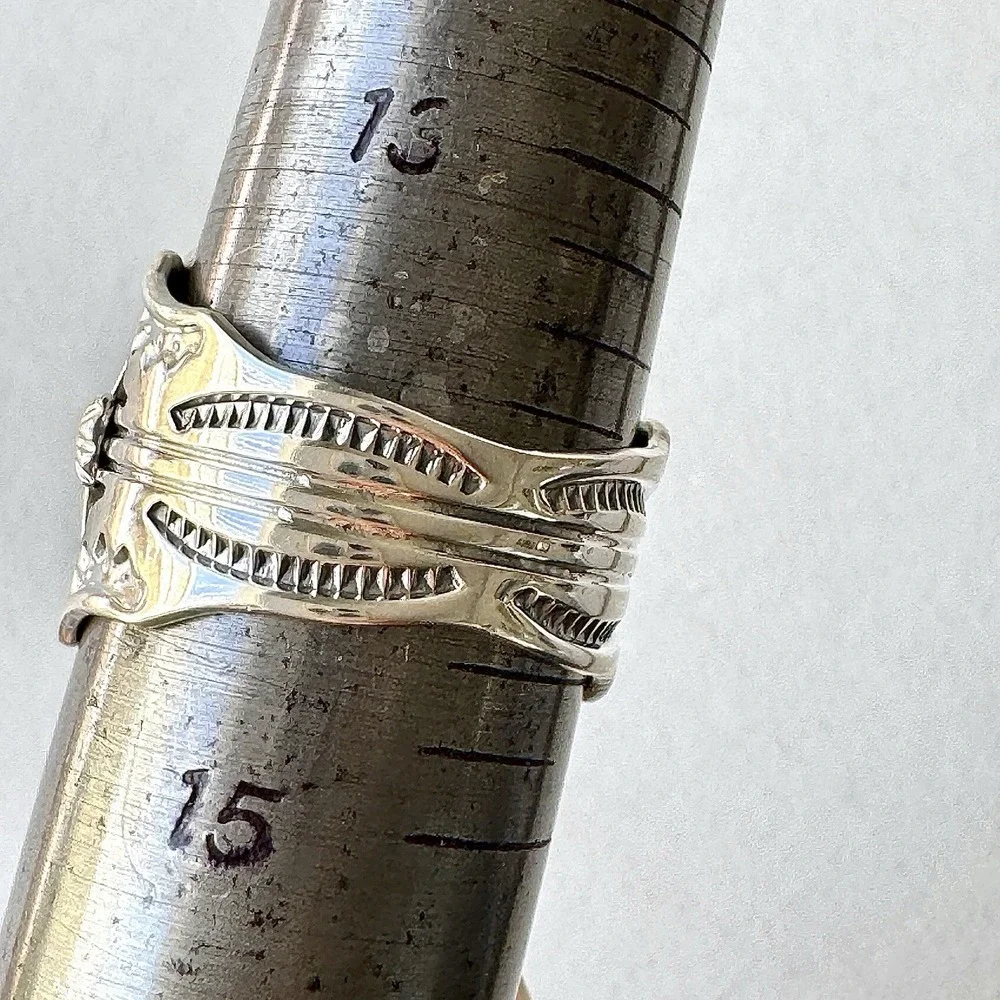 BIG Navajo Mens Turquoise Ring Sz 14 Wide Band Signed Lee Sterling Native Amer